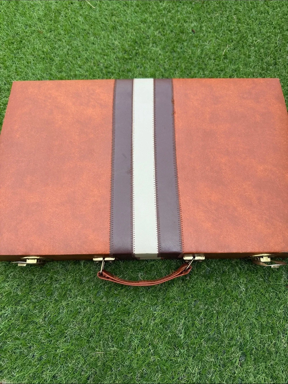 Classic Brown Travel Briefcase with Center Stripe
